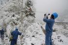 德阳山区降下大雪 电网工人踏雪巡线保供电